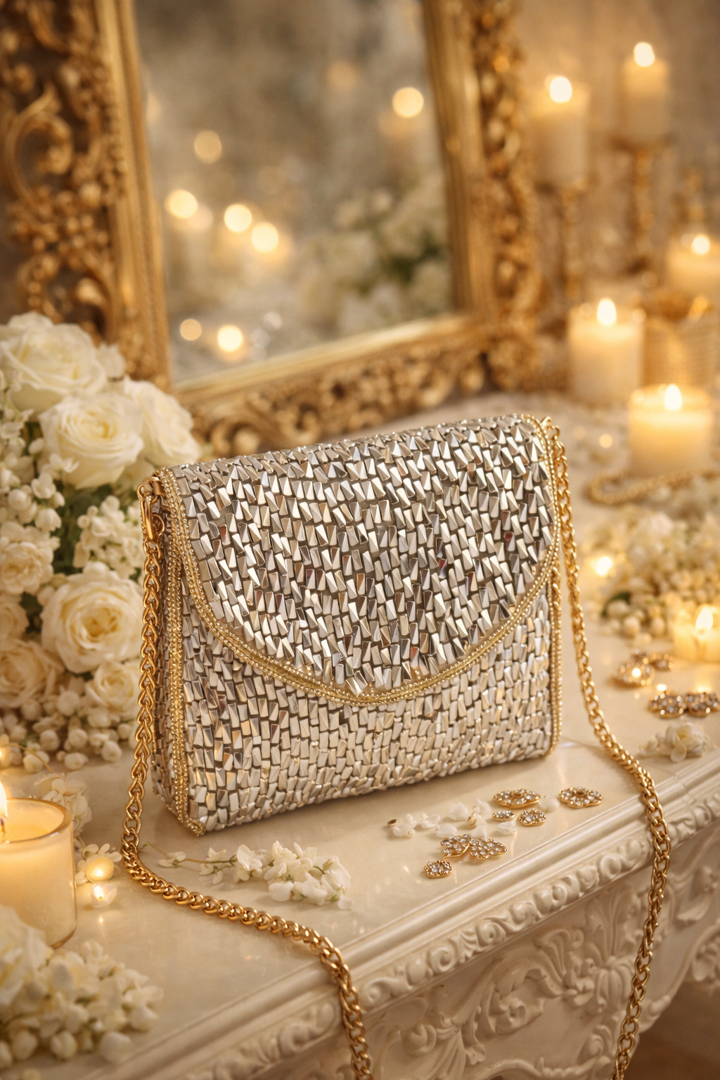 Bridal Luxe Silver Embellished Evening Clutch