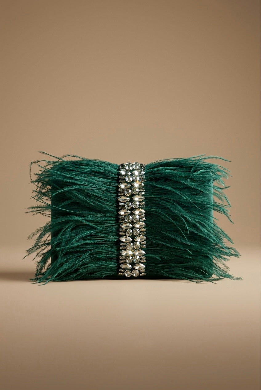 Emerald Green Feather Clutch