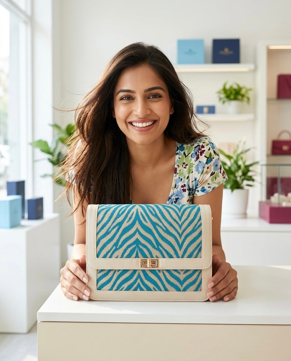 Azure Zebra Blue Luxe Sling Bag