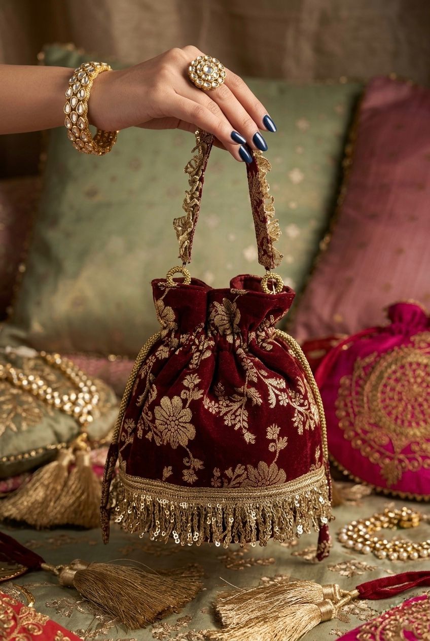 Gulnaar Velvet Fringe Potli Bag