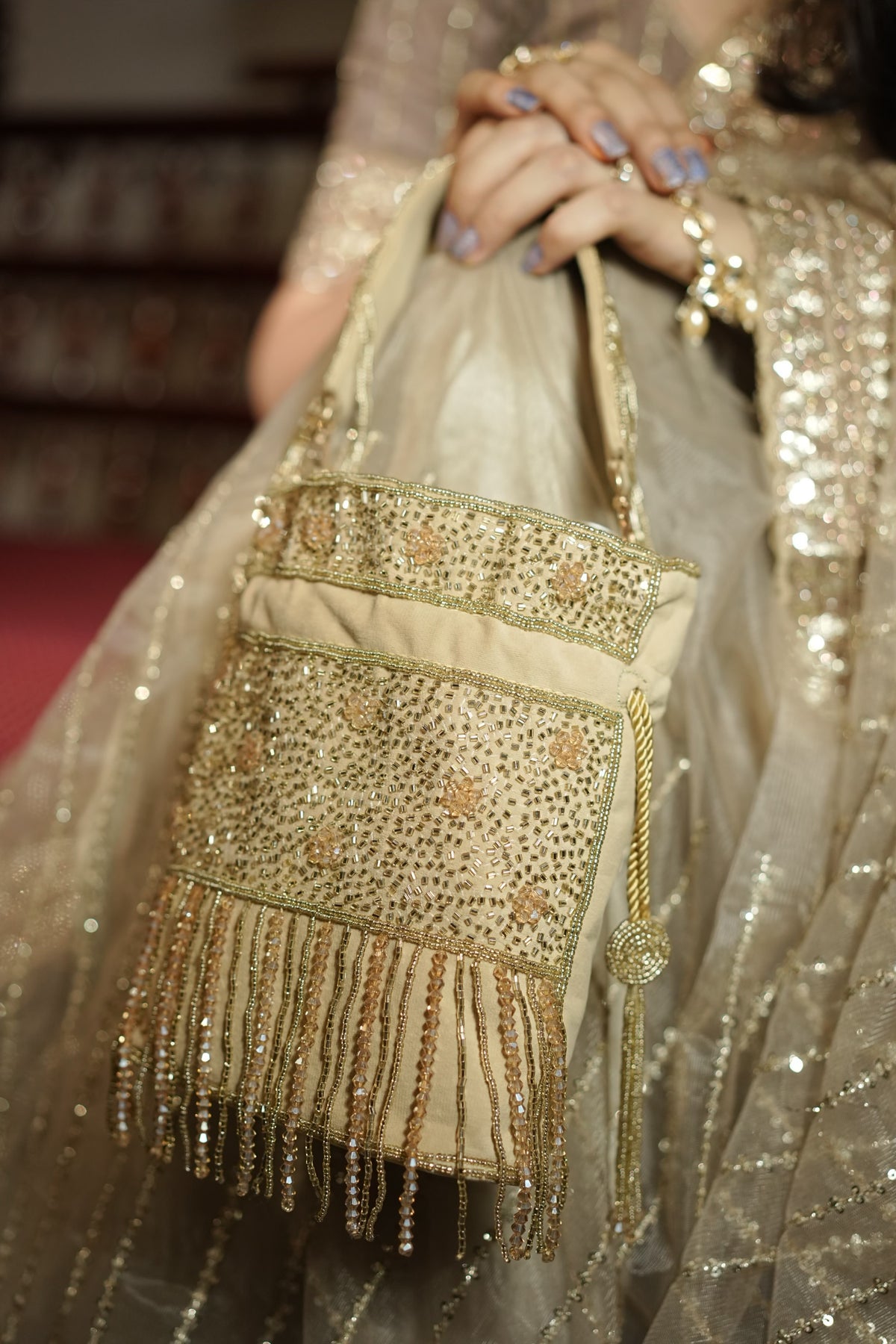 Zariya Gold Fringe Potli Bag