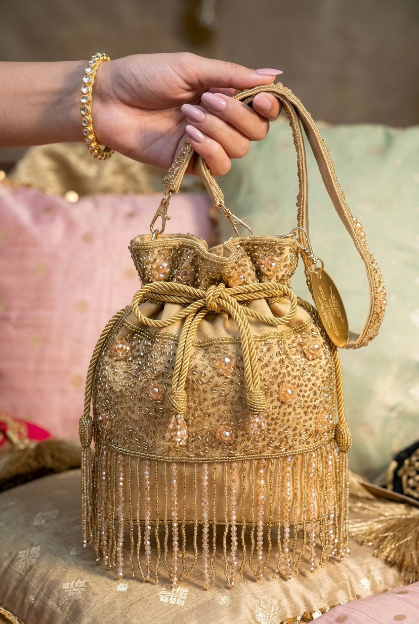 Zariya Gold Fringe Potli Bag