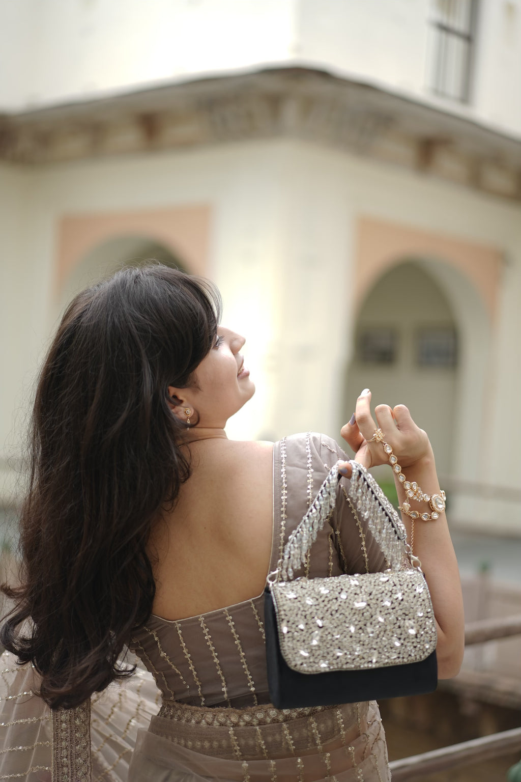 Crystal Cascade Black Clutch