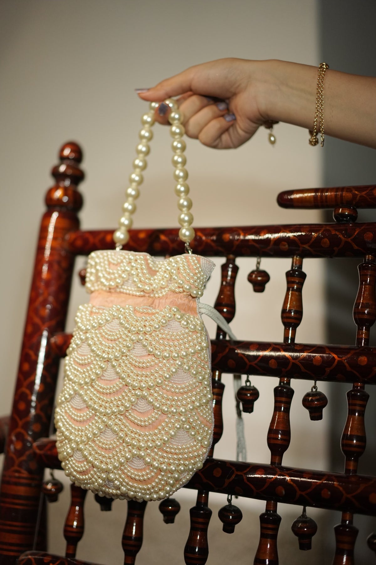 Blush Pink Pearl Cascade Potli
