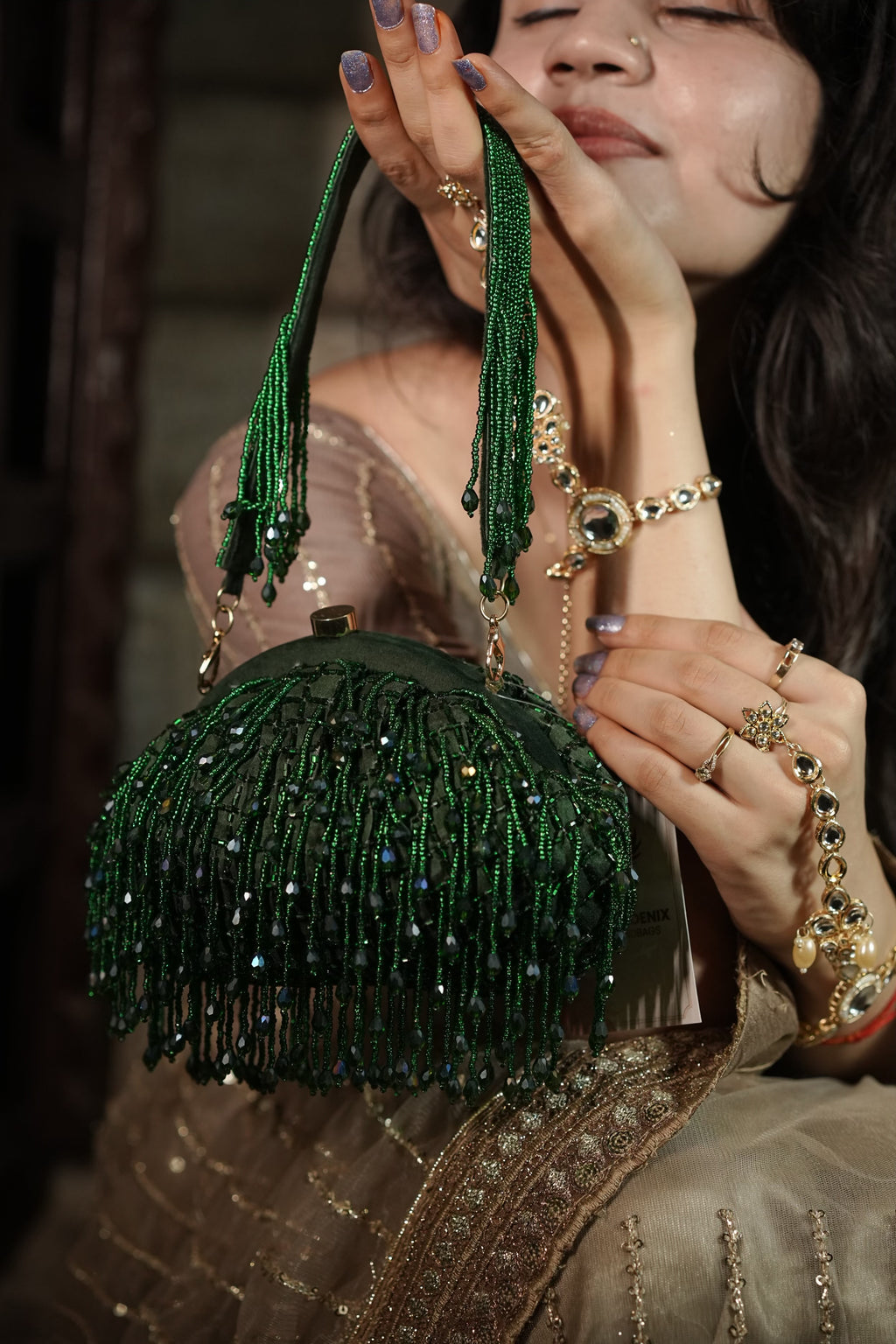 Emerald Green Beaded Potli
