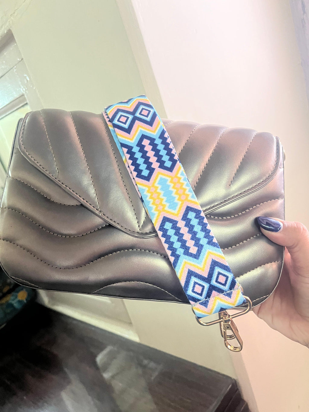 Luna Quilted Crossbody Bag, Metallic Grey