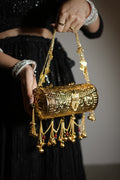 Aarohi Antique Gold Metal Trunk Clutch