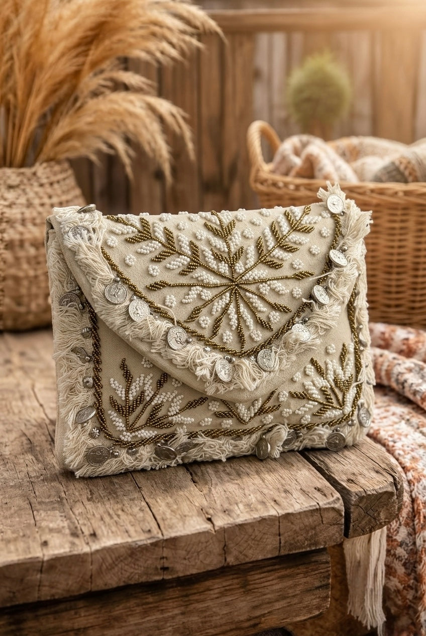 Nomad Ivory Boho Clutch