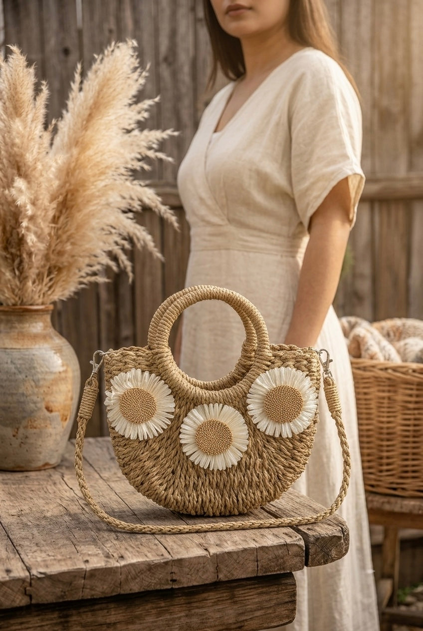Daisy Drift Woven Tote