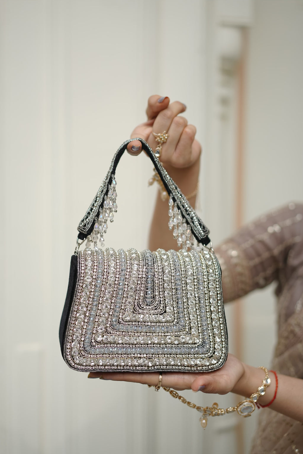 Crystal Luxe Black Embellished Handbag