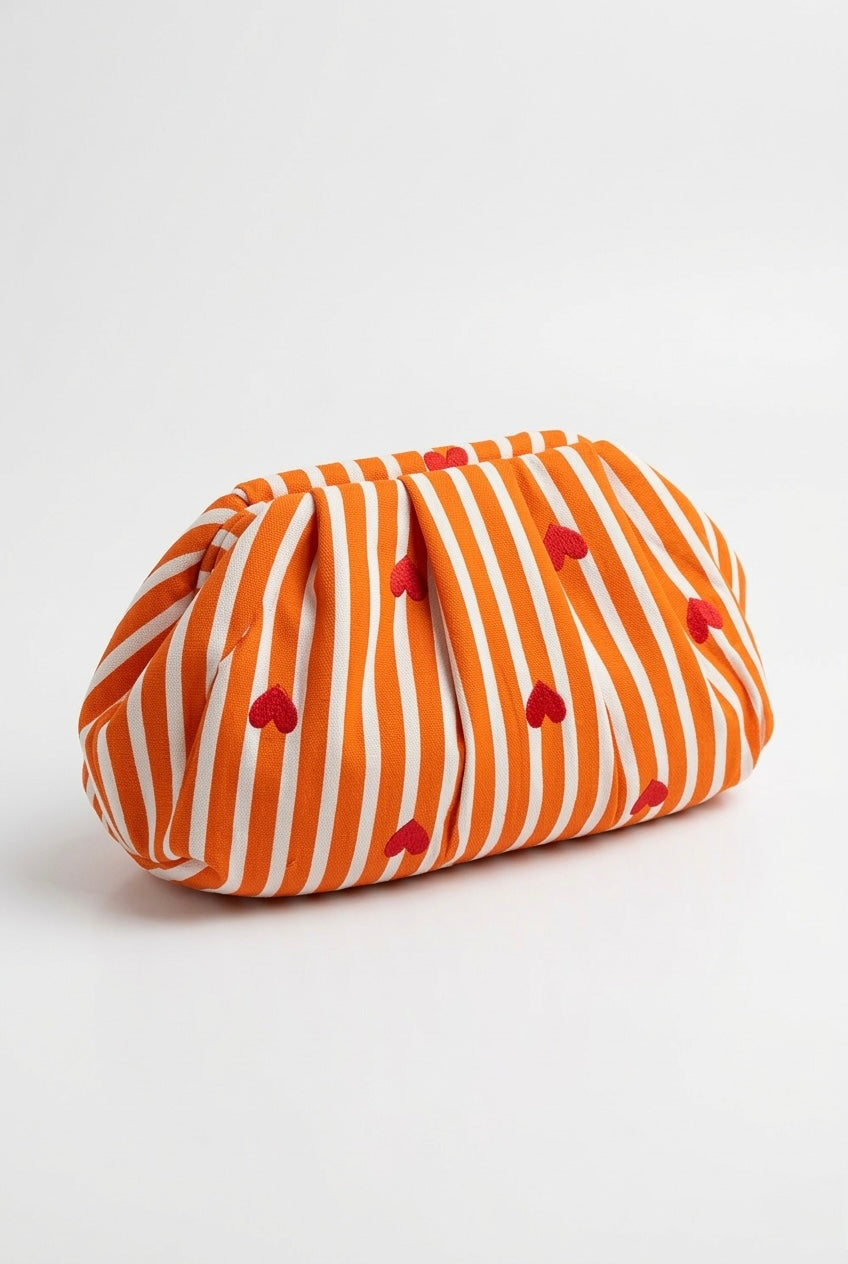 Luxury Heart Pop Pleated Clutch | Orange