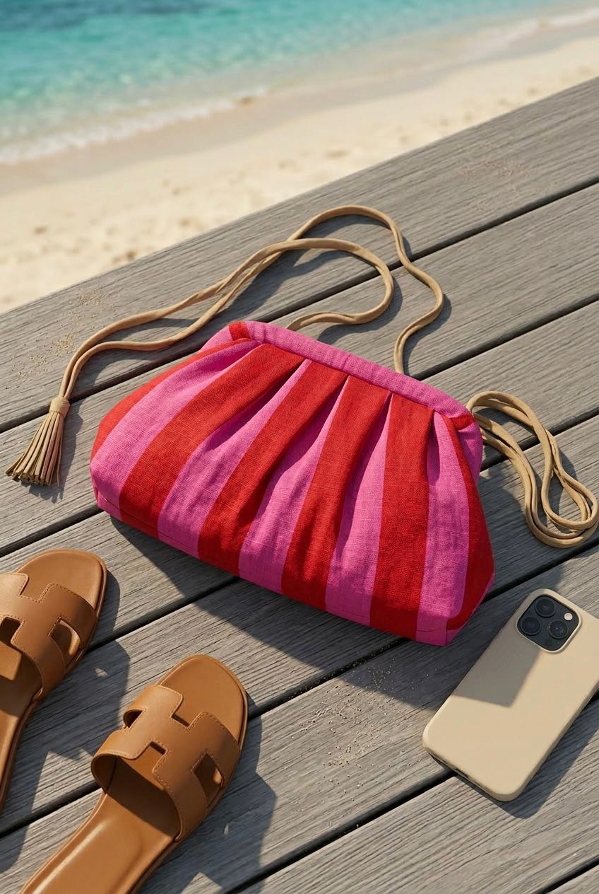 Luxury Retro Pop Pleated Clutch, Rosé Riviera