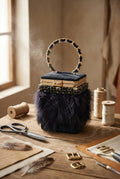 Phoenix Plume Feather Box Bag, Midnight Black