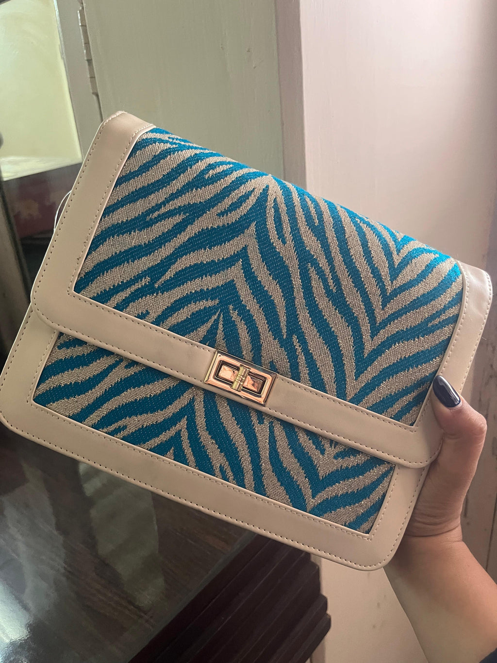 Azure Zebra Blue Luxe Sling Bag