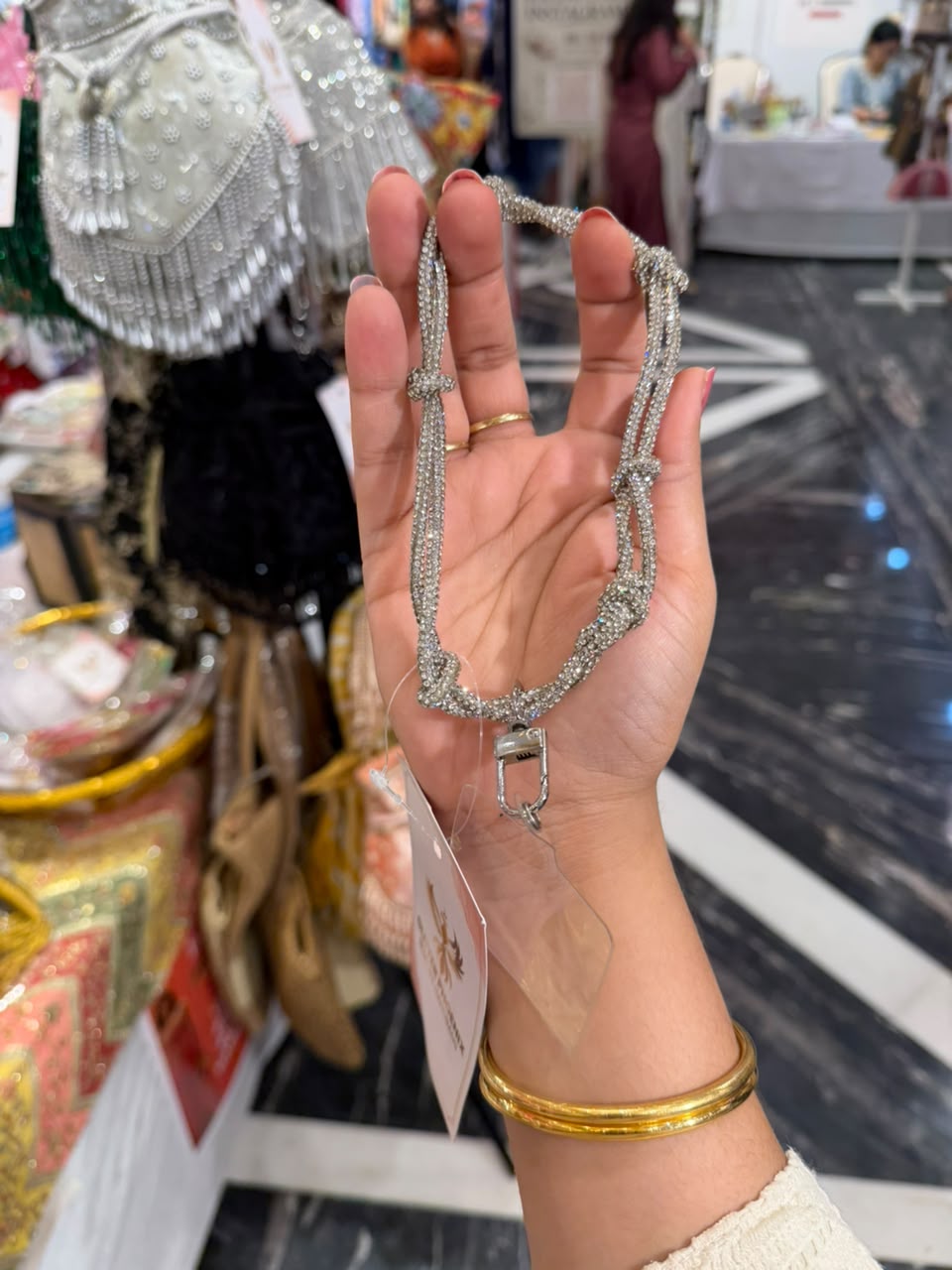 Crystal Loop Silver Phone Charm