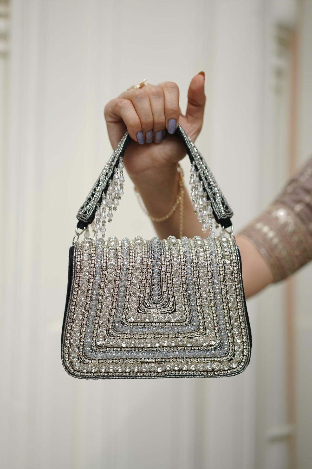Crystal Luxe Black Embellished Handbag