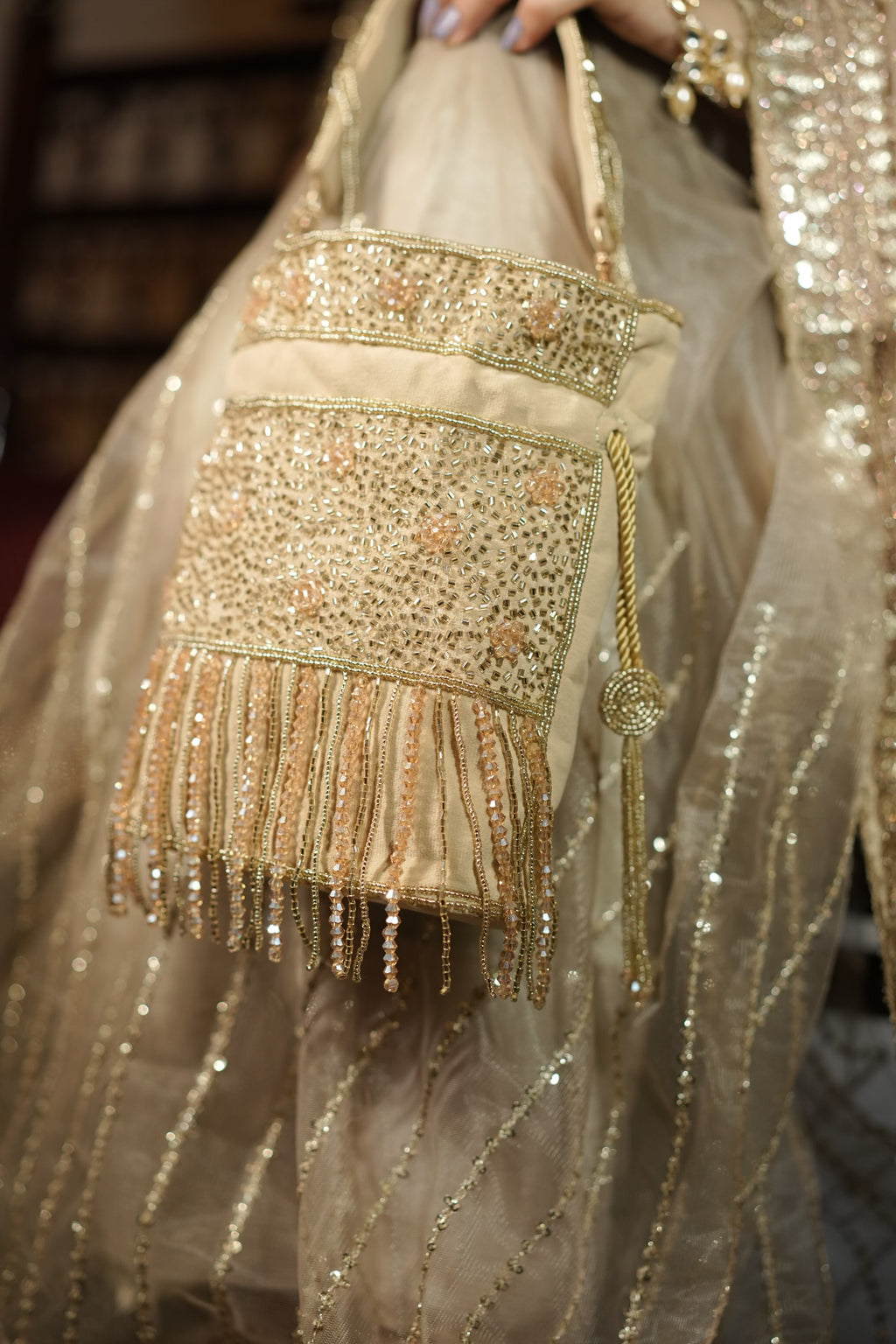 Zariya Gold Fringe Potli Bag