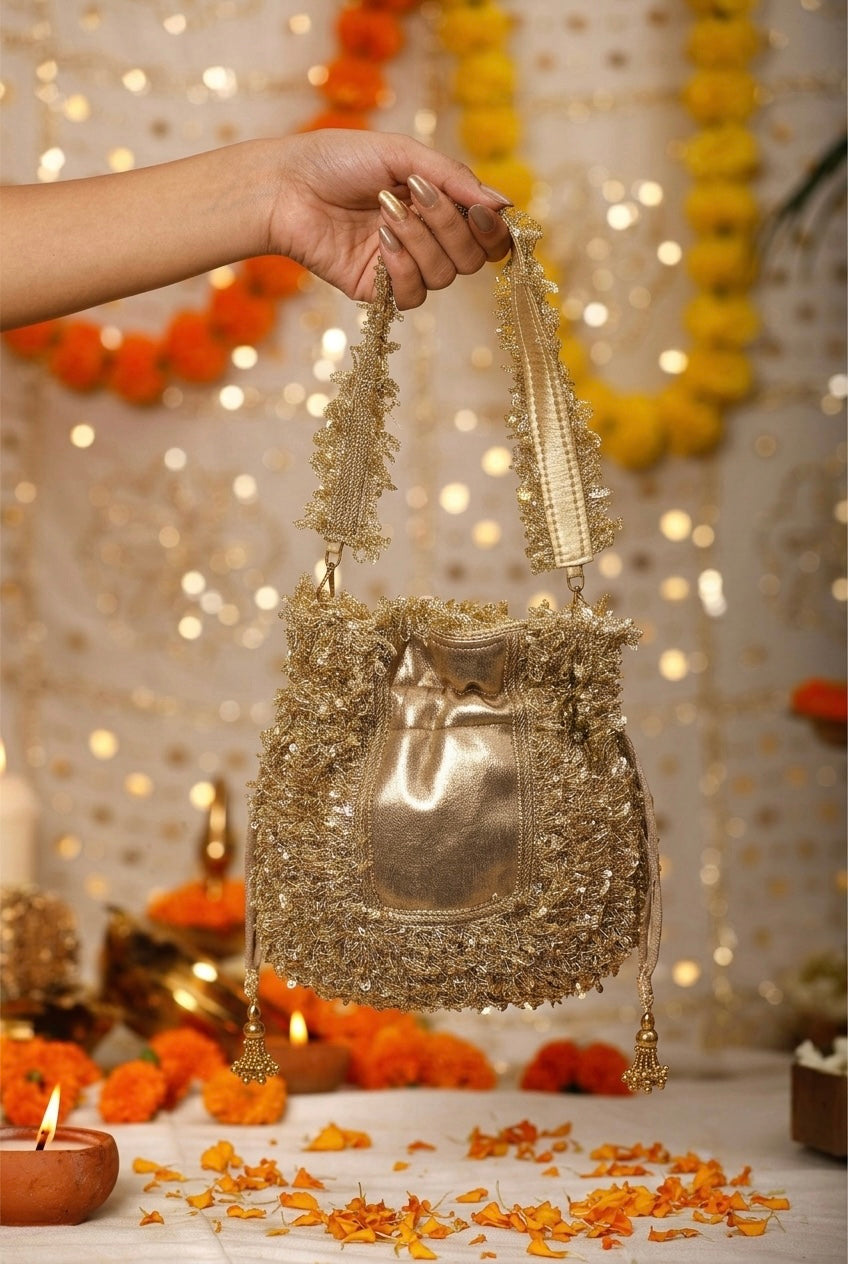 Auric Golden Bloom Potli