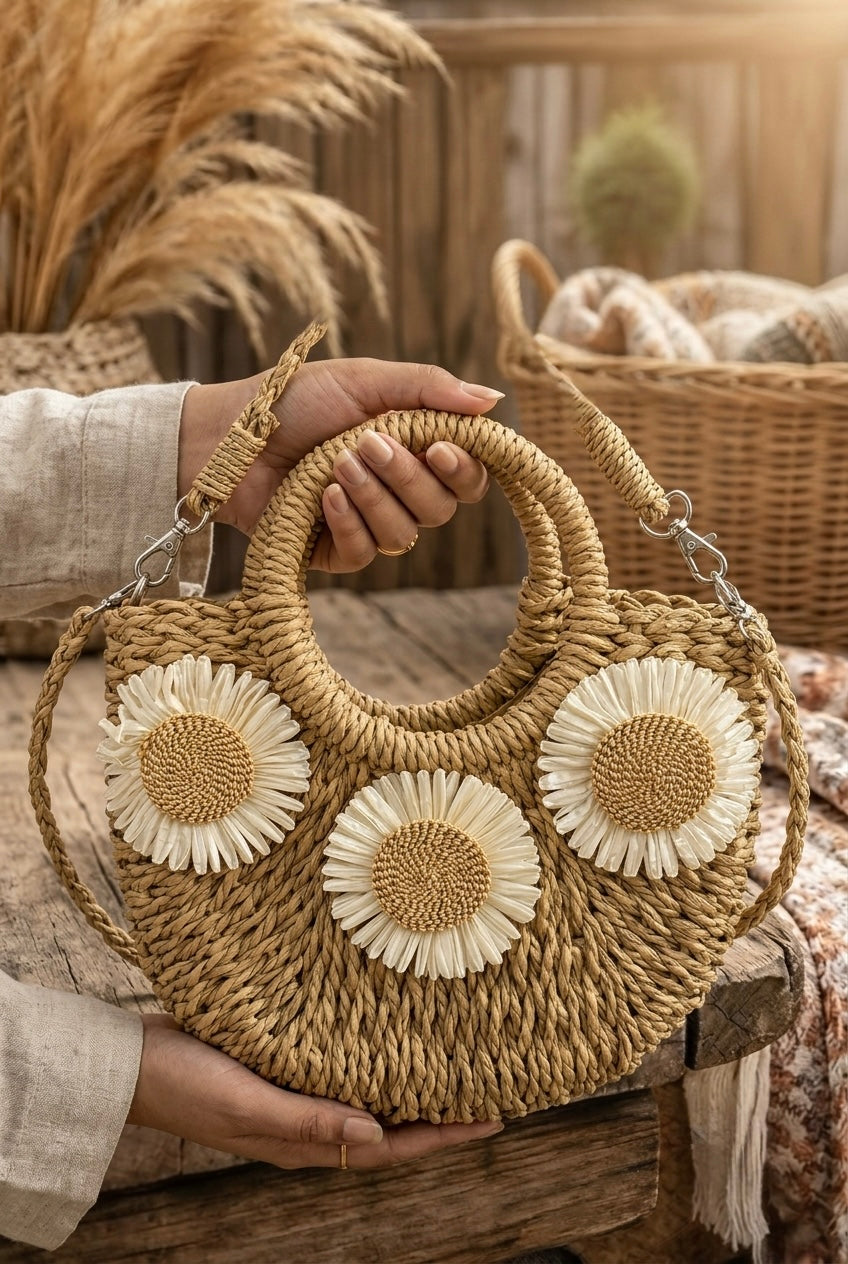 Daisy Drift Woven Tote