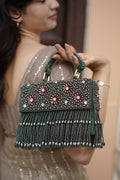 Emerald Bloom Pearls Beaded Bag