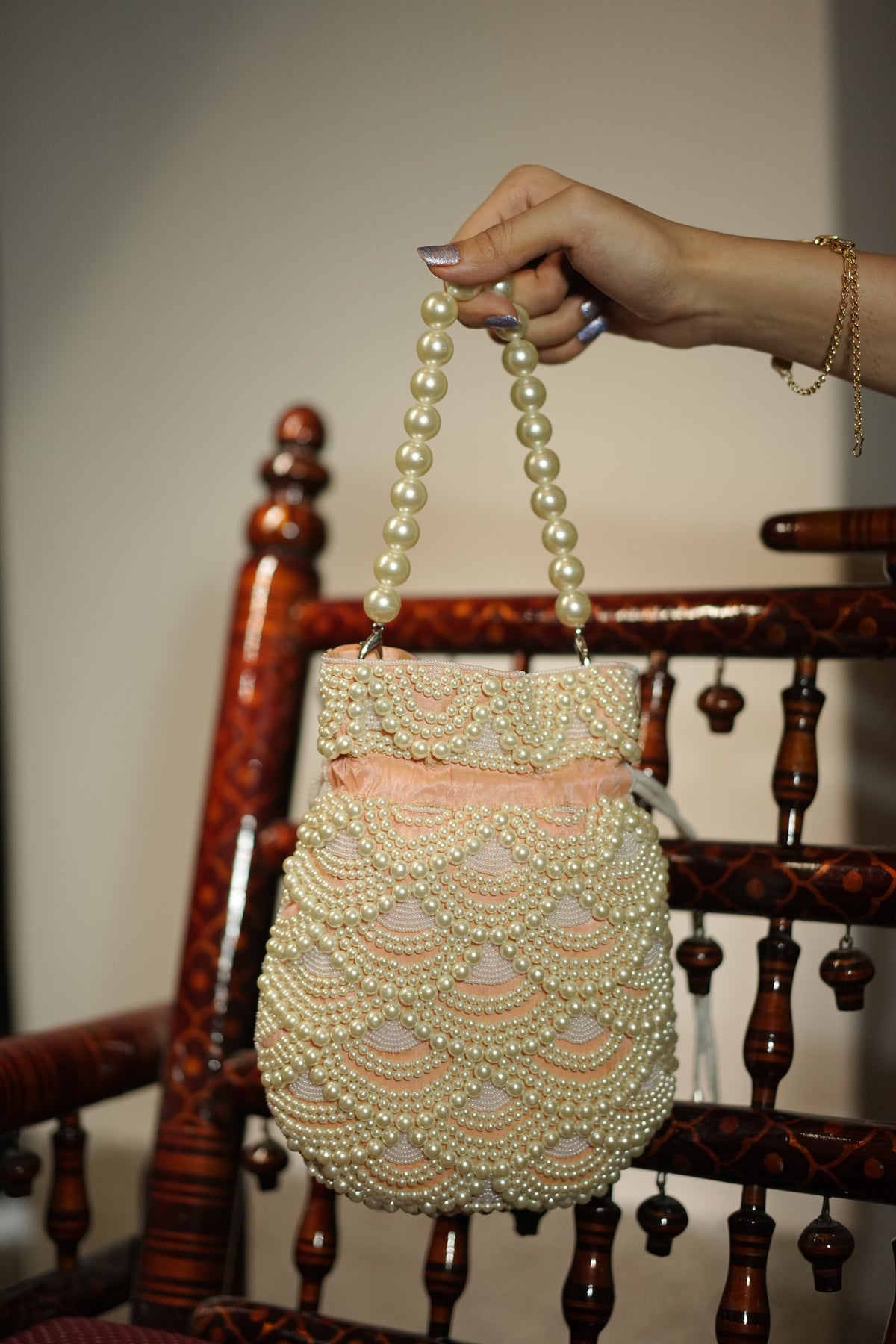 Blush Pink Pearl Cascade Potli