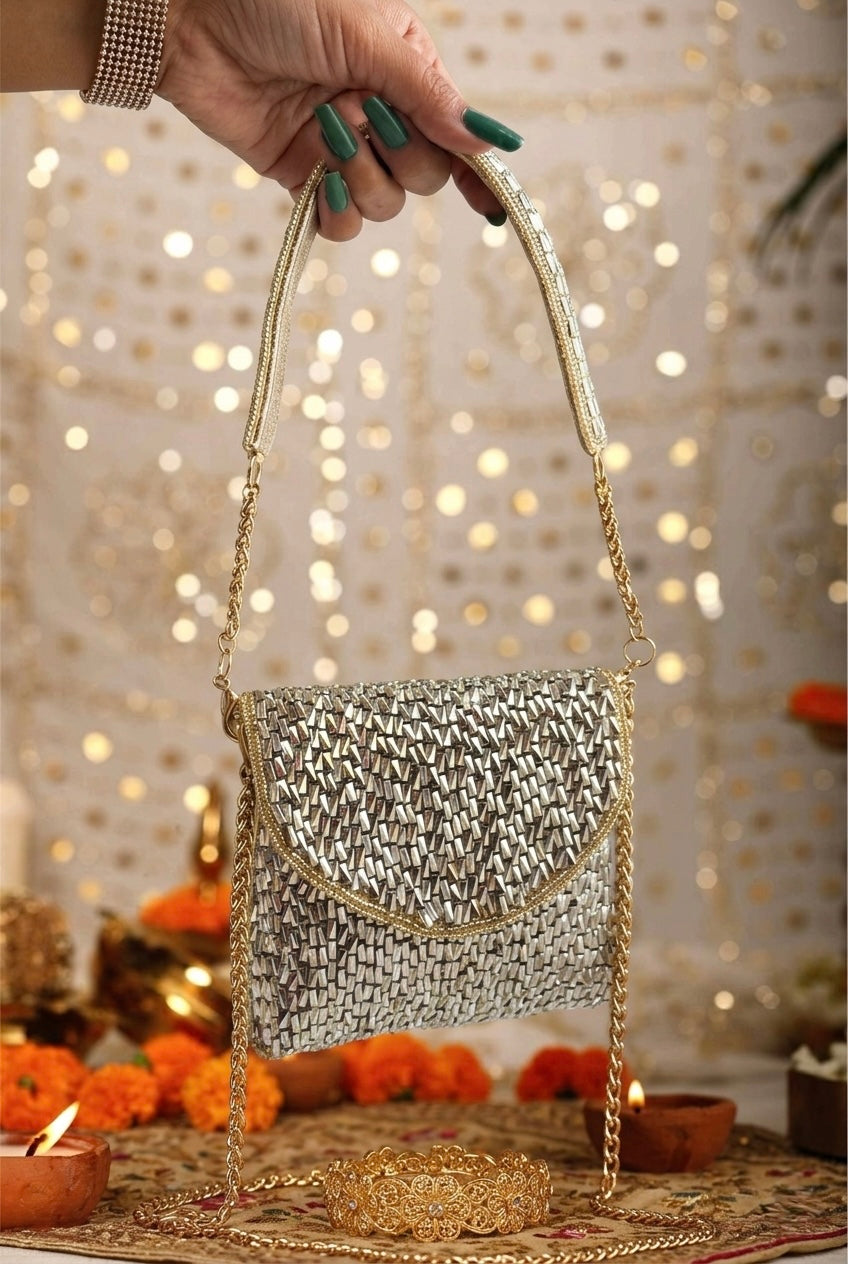Bridal Luxe Silver Embellished Evening Clutch