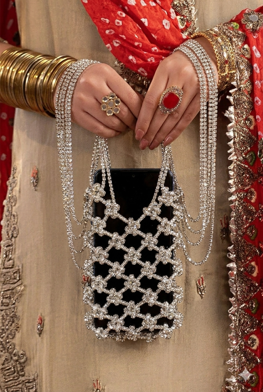 Lustre Lattice Silver Phone Sling
