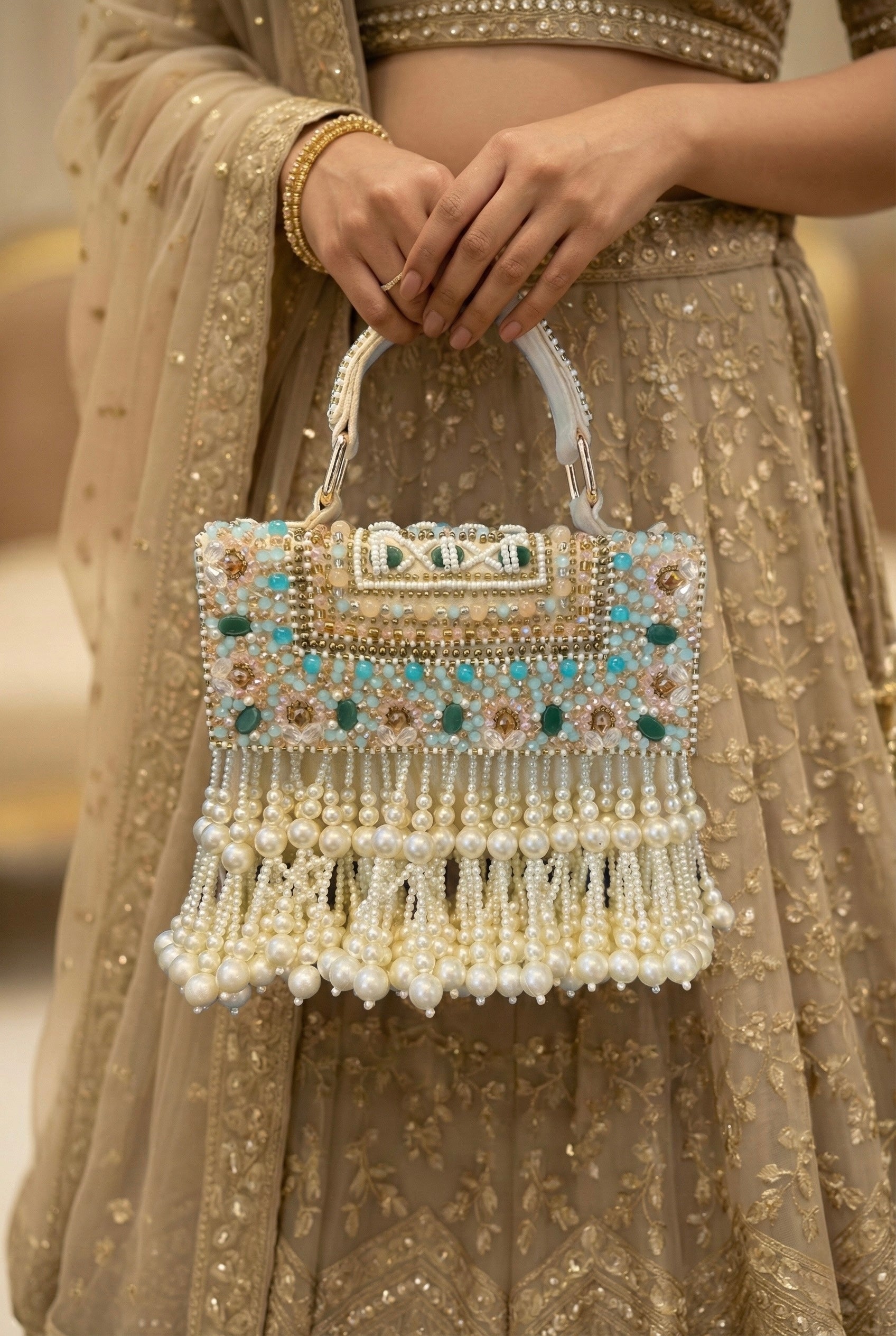 Noor Pearl Embellished Ethnic Statement Bag