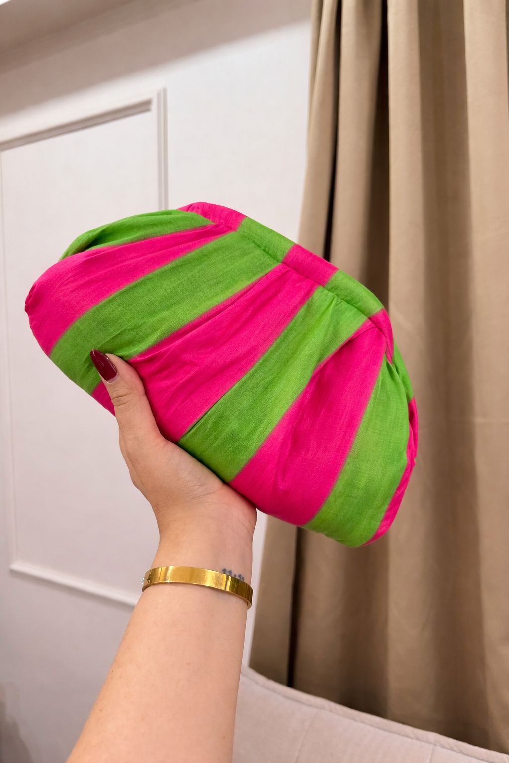 Luxury Retro Pop Pleated Clutch, Flamingo Grove
