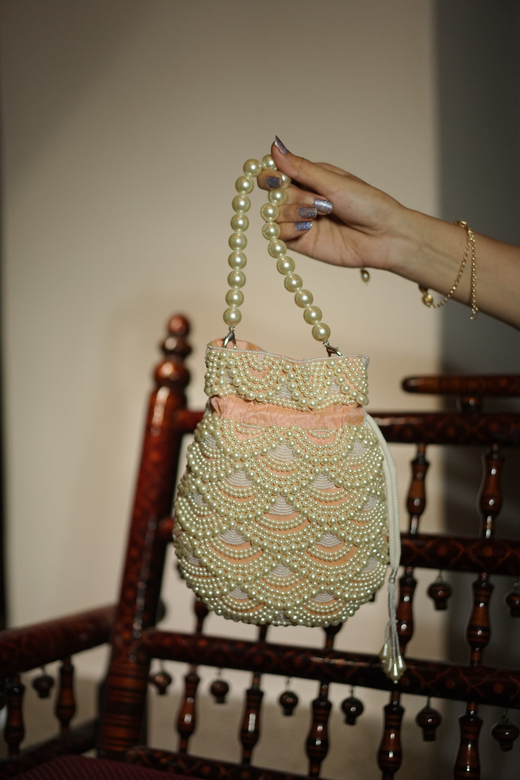 Blush Pink Pearl Cascade Potli