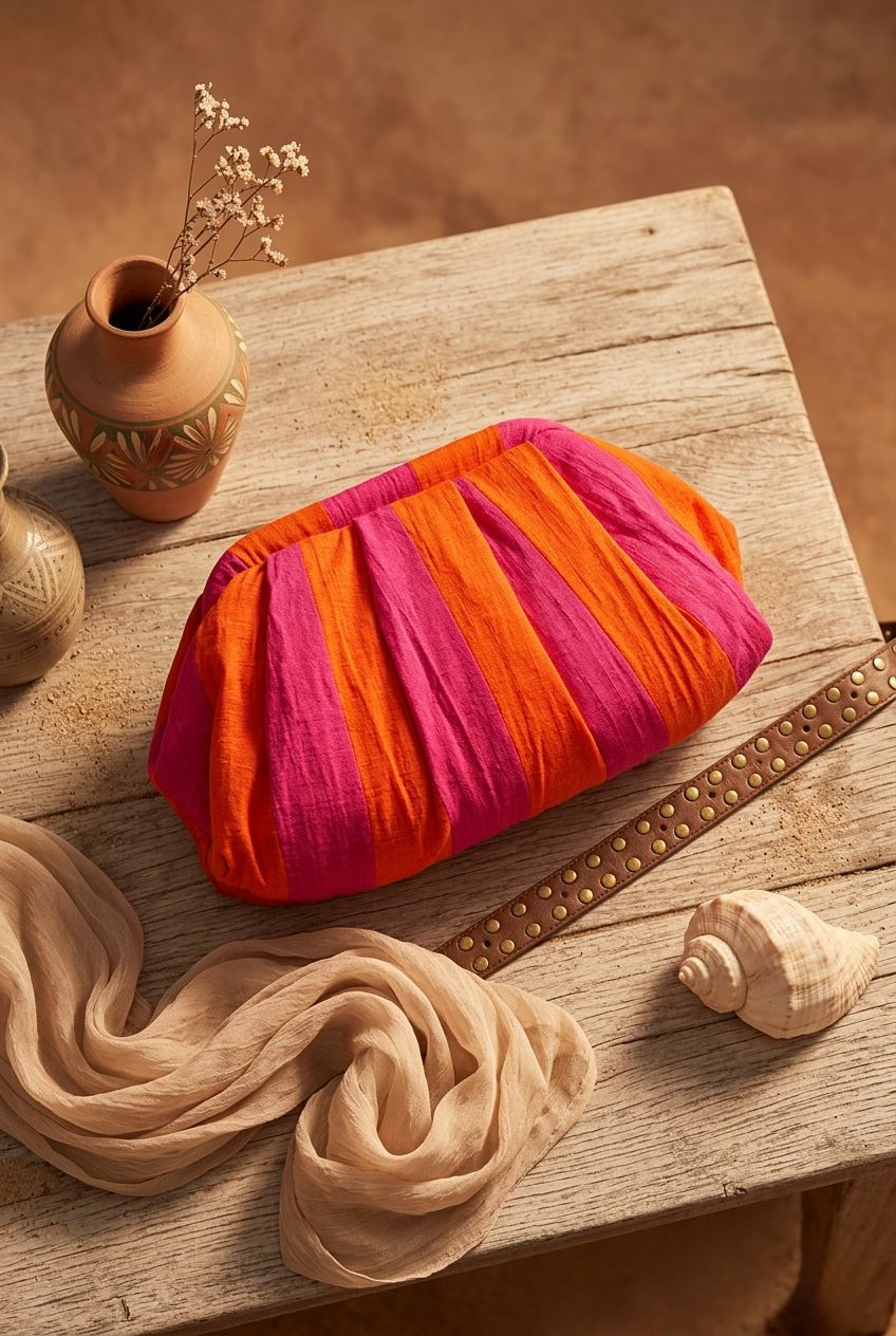 Luxury Retro Pop Pleated Clutch, Sunset Pop