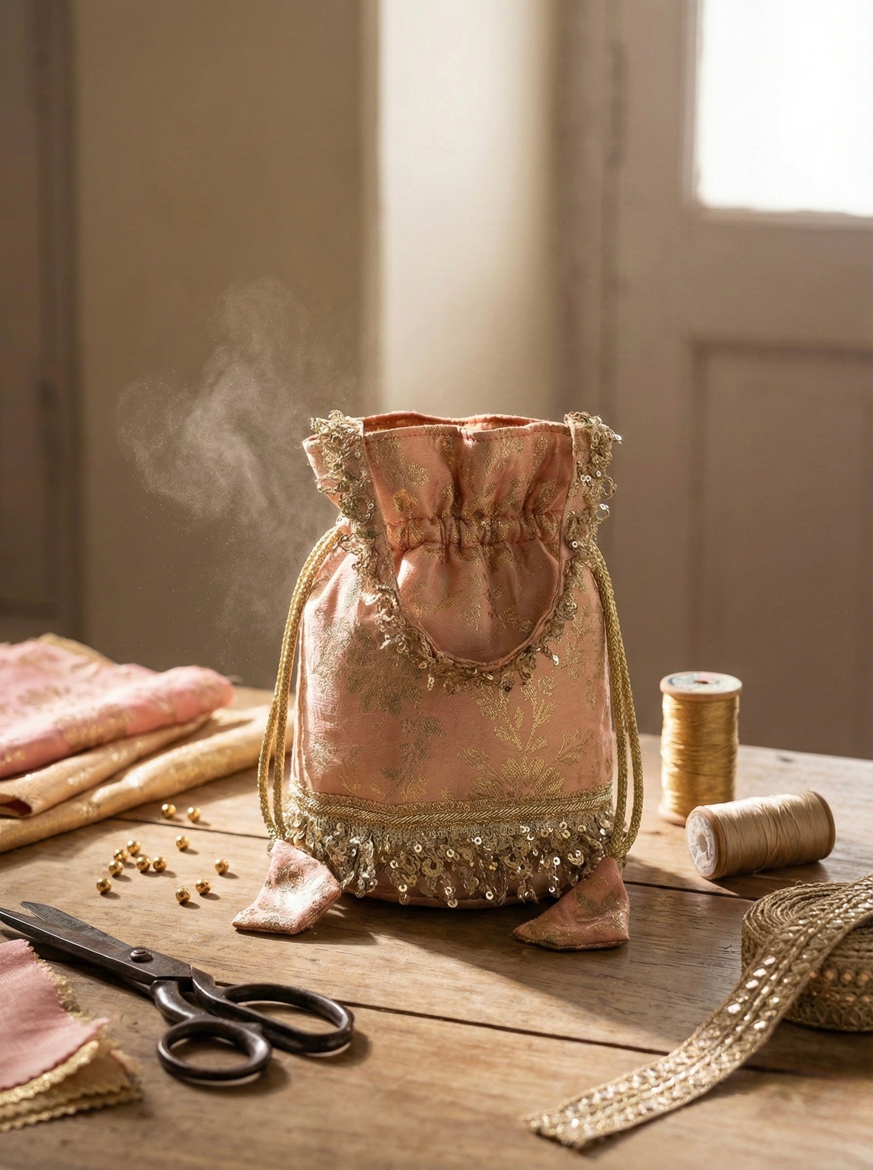 Blush Pink Sequins Potli Bag