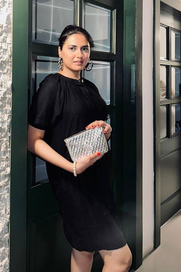 Pearl Luxe Silver Quilted Sling Bag