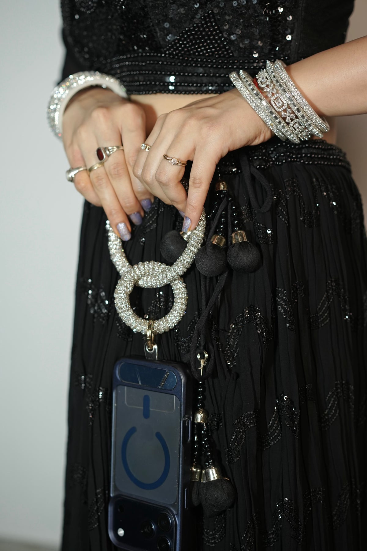 Rhinestone Mobile Ring Charm Bangle