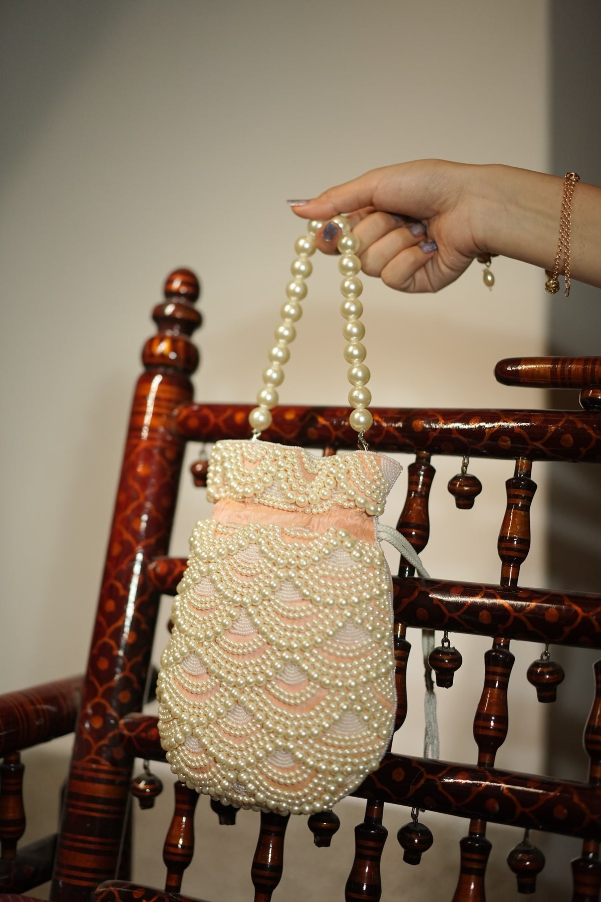 Blush Pink Pearl Cascade Potli