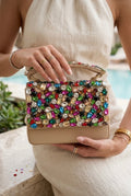 Kylie Beige Crystal Suede Clutch