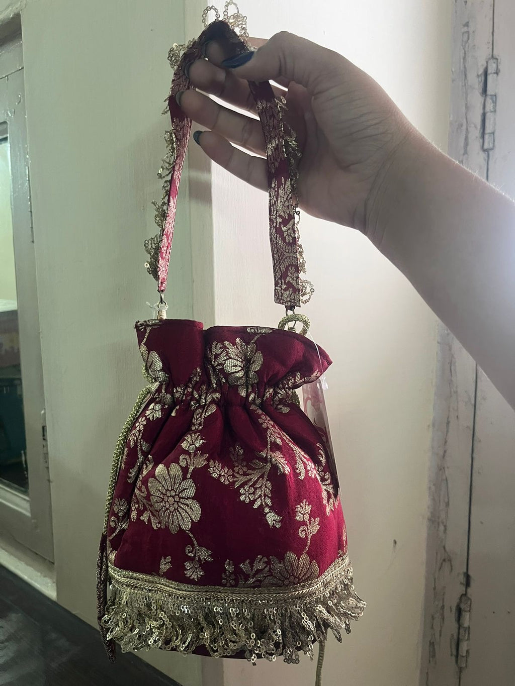 Gulnaar Velvet Fringe Potli Bag