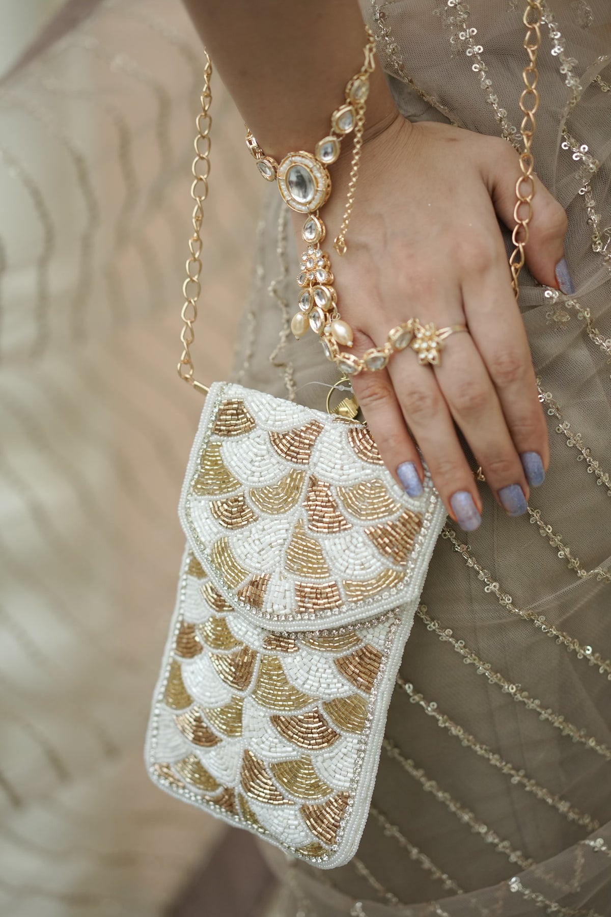 Pearl Fan Beaded Phone Sling