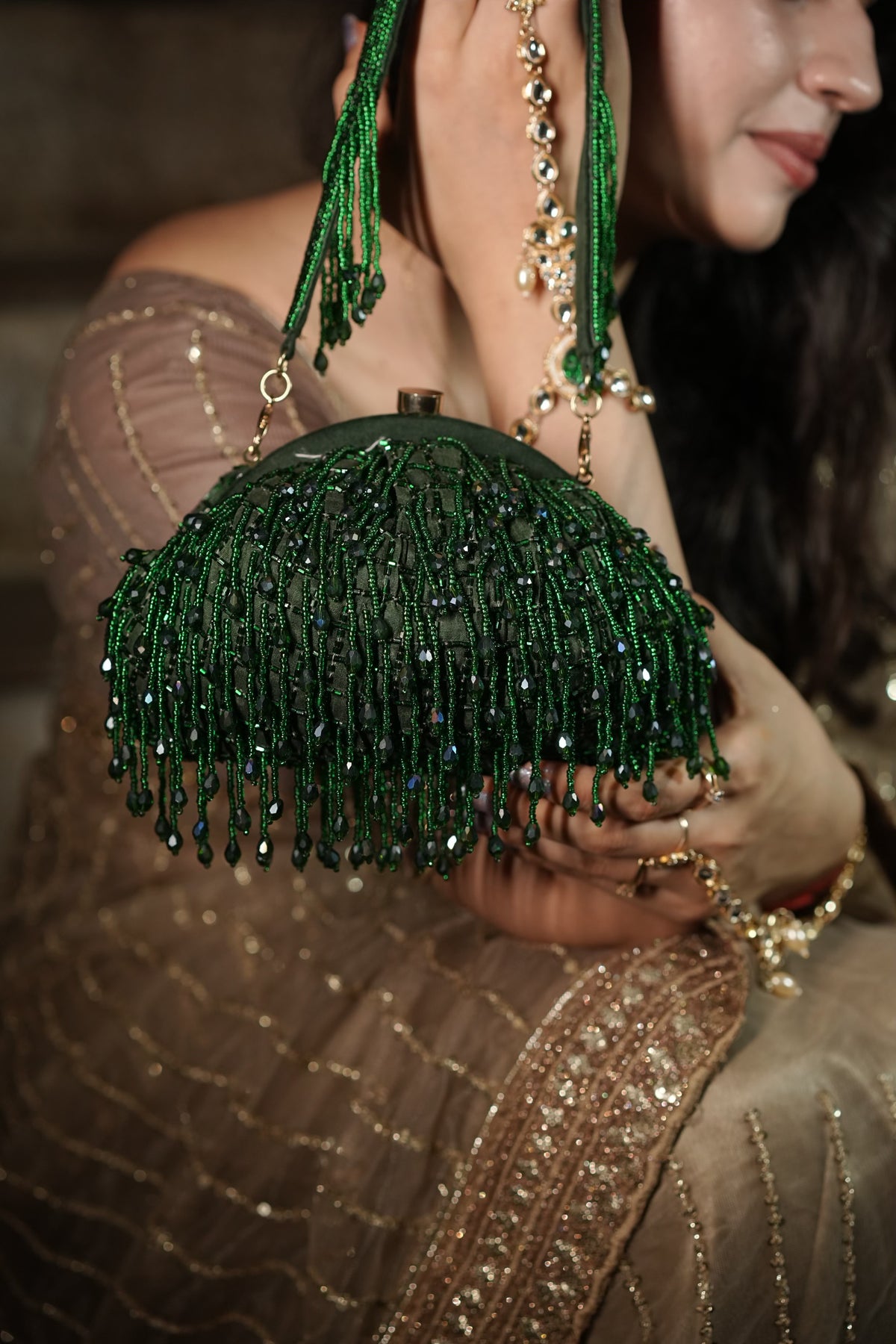 Emerald Green Beaded Potli