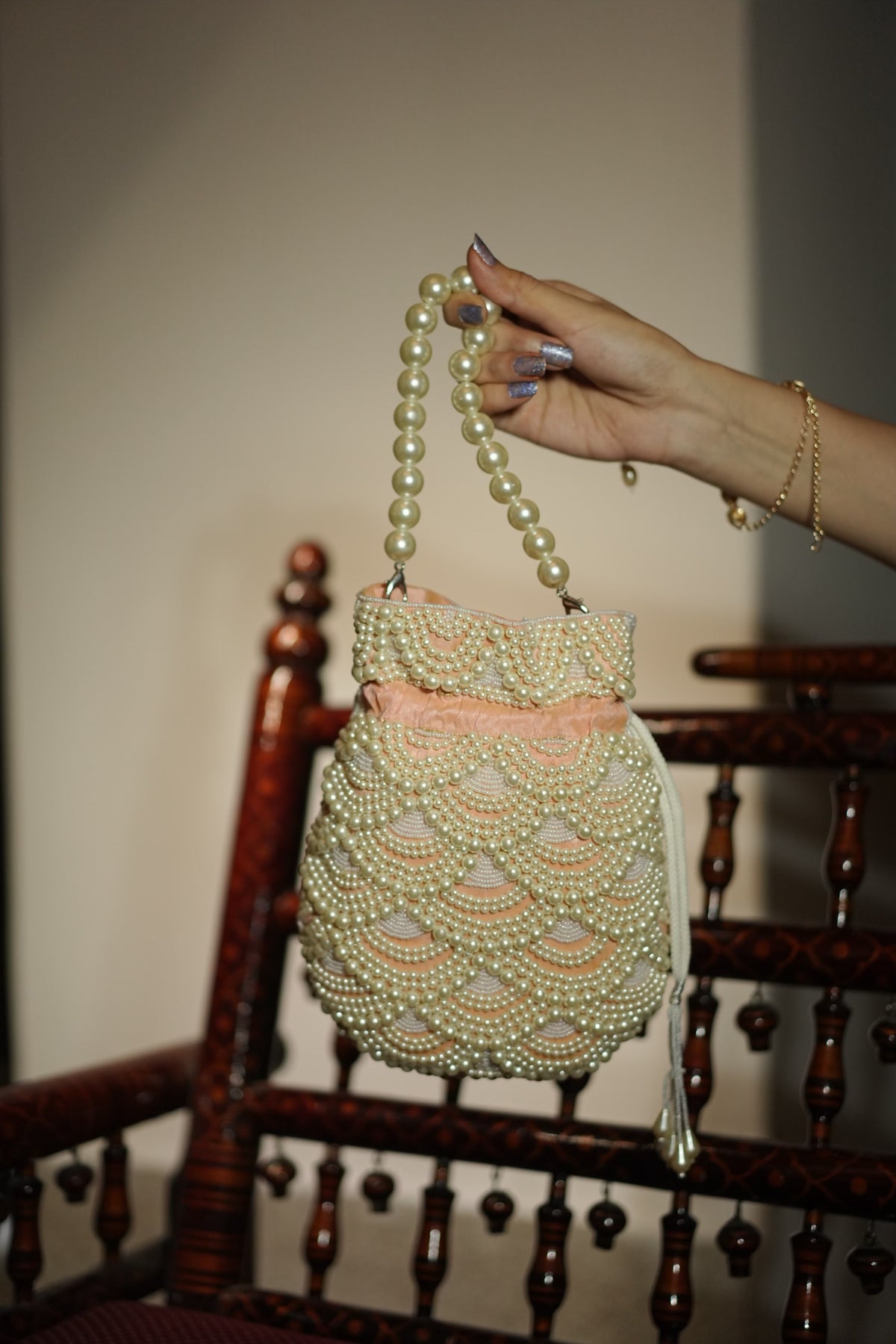 Blush Pink Pearl Cascade Potli