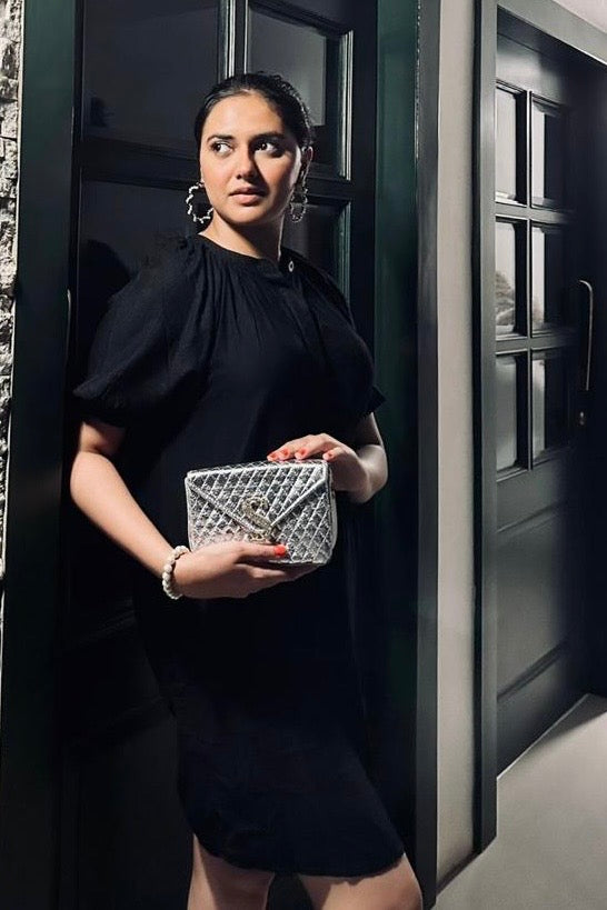 Pearl Luxe Silver Quilted Sling Bag