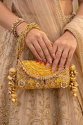 Gulnaar Metal Trunk Potli Clutch, Yellow