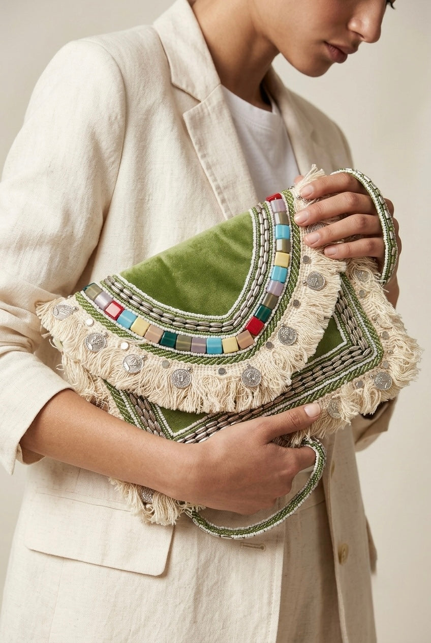 Olive Nomad Boho Clutch