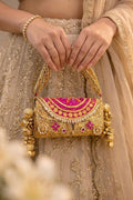 Gulnaar Metal Trunk Potli Clutch, Pink