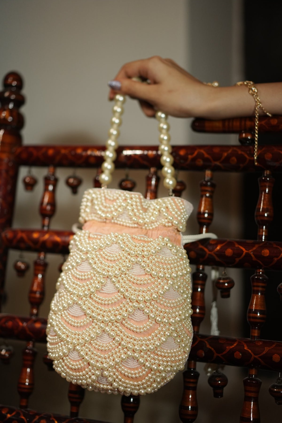 Blush Pink Pearl Cascade Potli