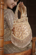 Champagne Pearl Velvet Potli Bag
