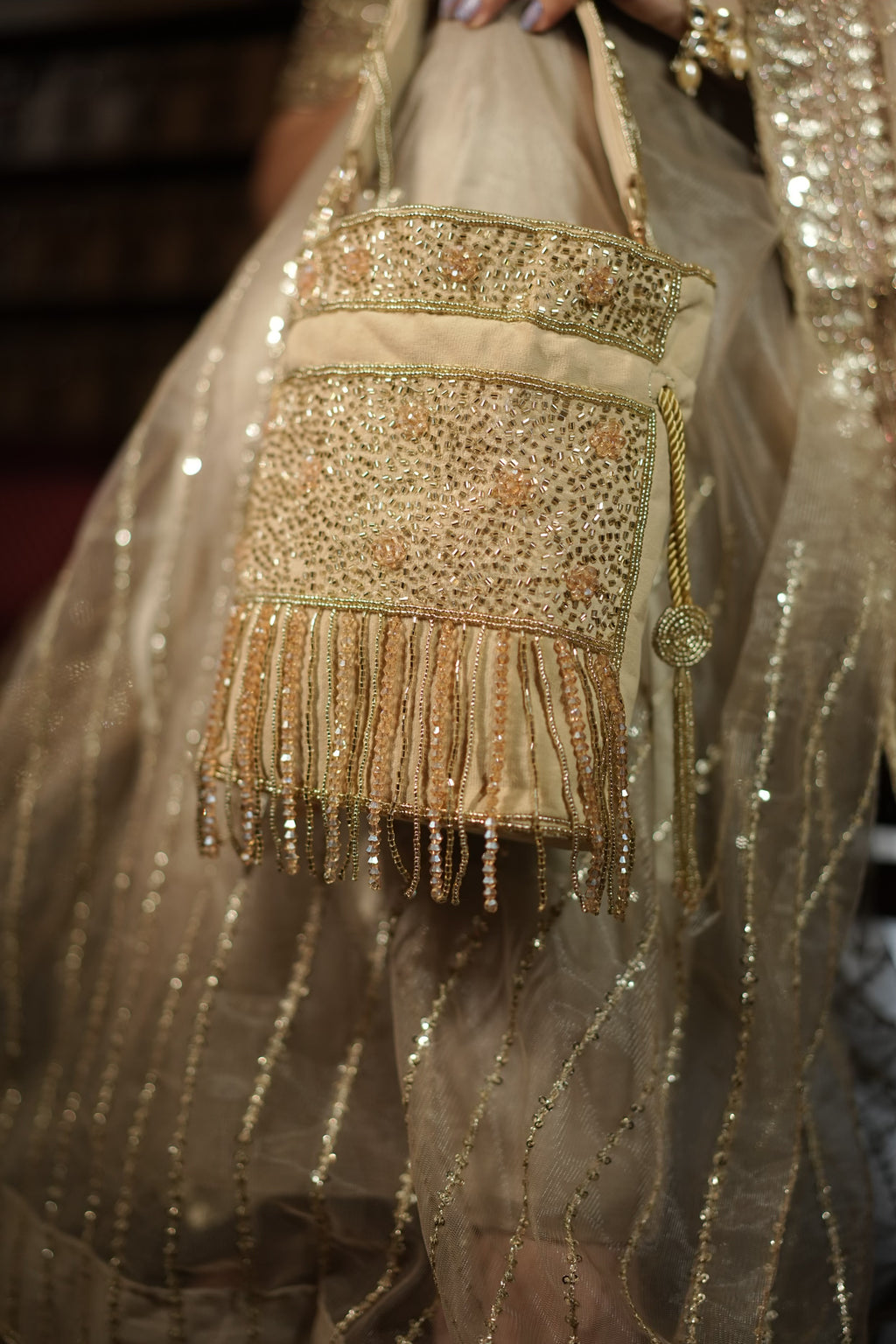Zariya Gold Fringe Potli Bag