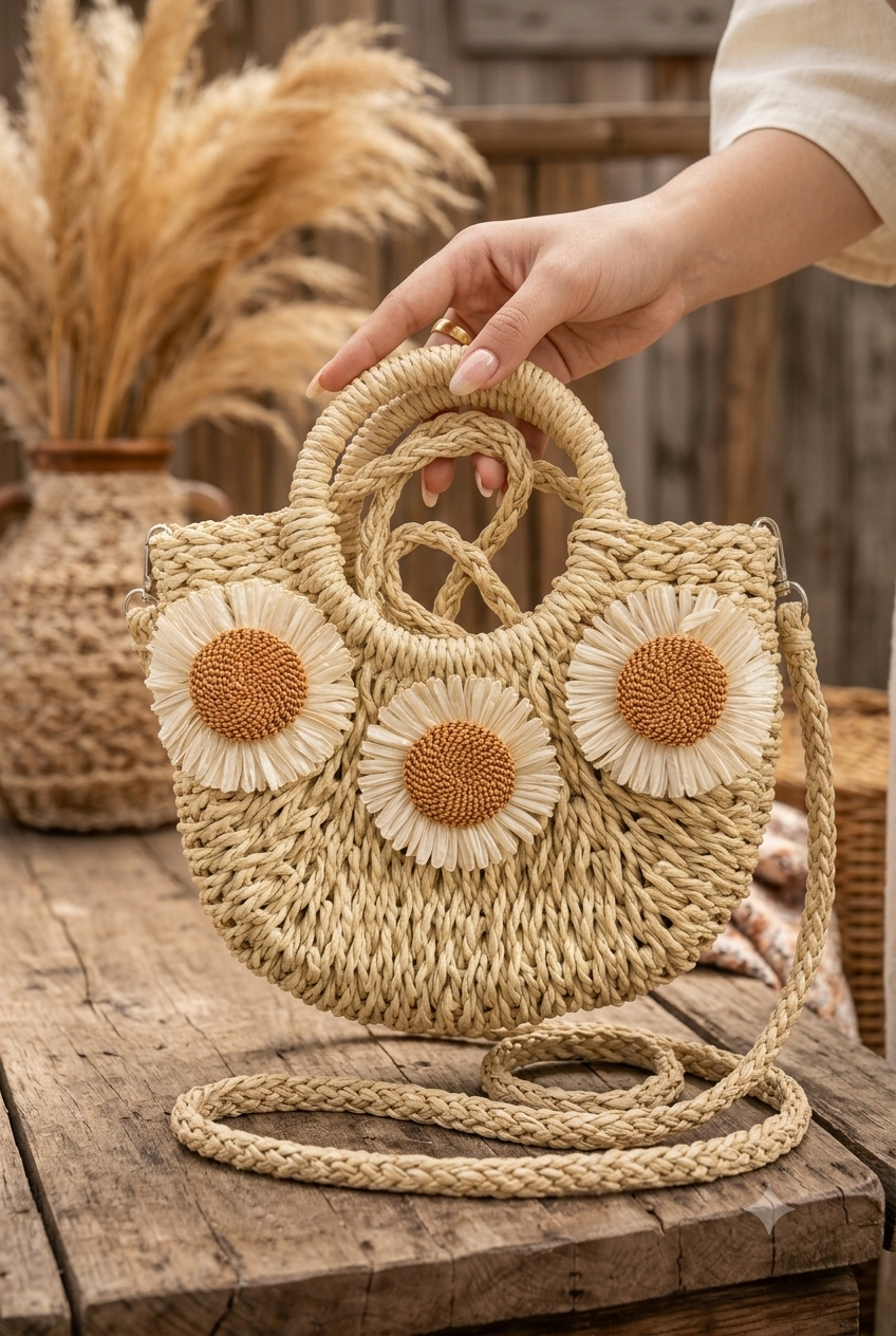 Daisy Drift Woven Tote