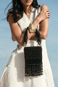 Noir Fringe Beaded Evening Bag