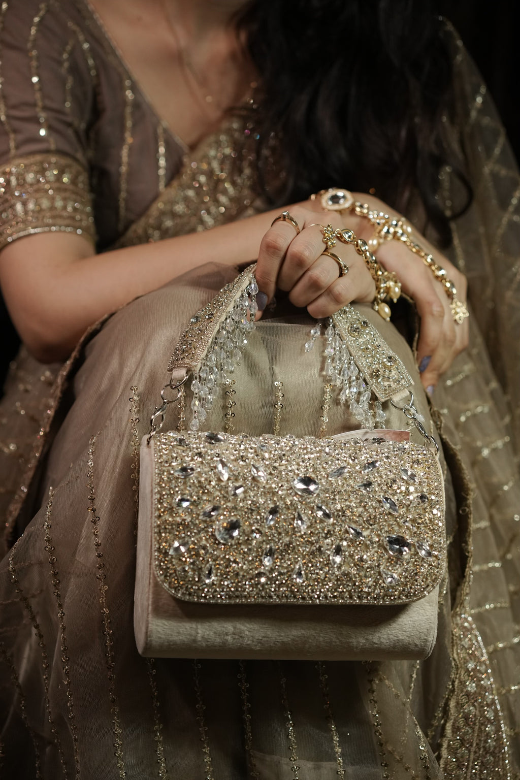 Ivory Gold Cascade Clutch